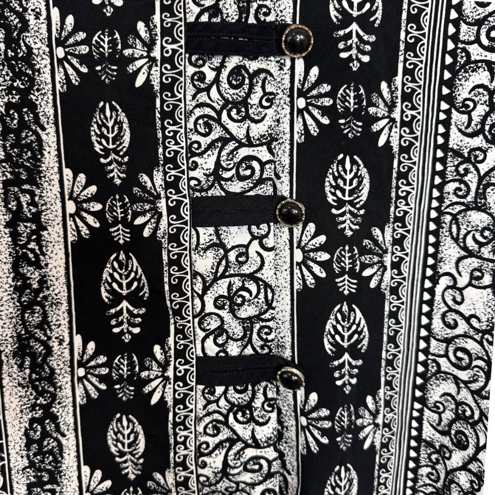 Vintage Leni Leni Funky Black & White Patterned Short Sleeve Tunic Top Size View 4
